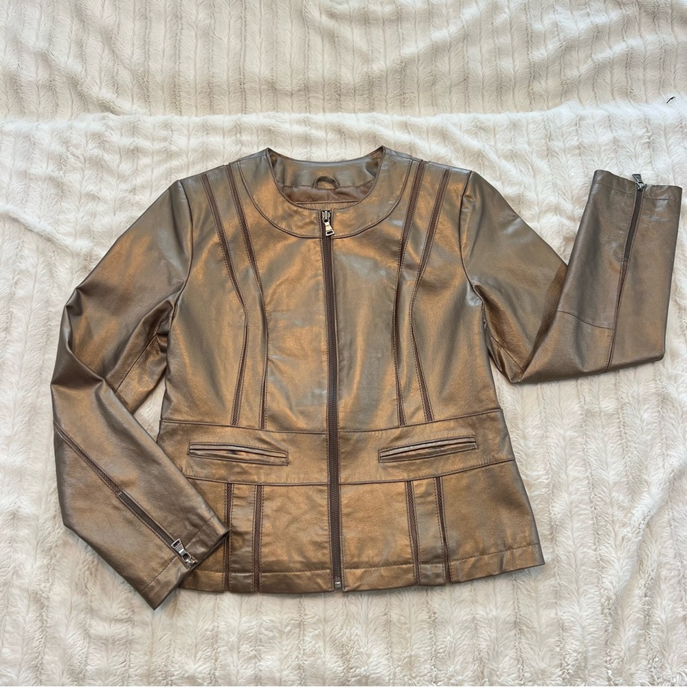 Bernardo Gold Leather Jacket Size Medium